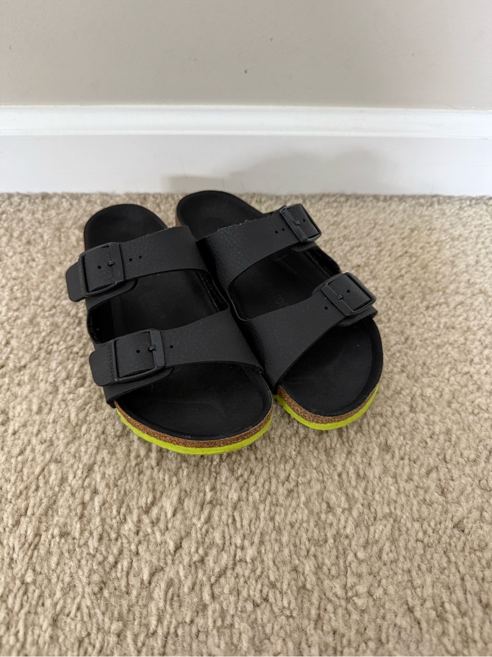 Birkenstock Kids Black Sandals with Lime Trim